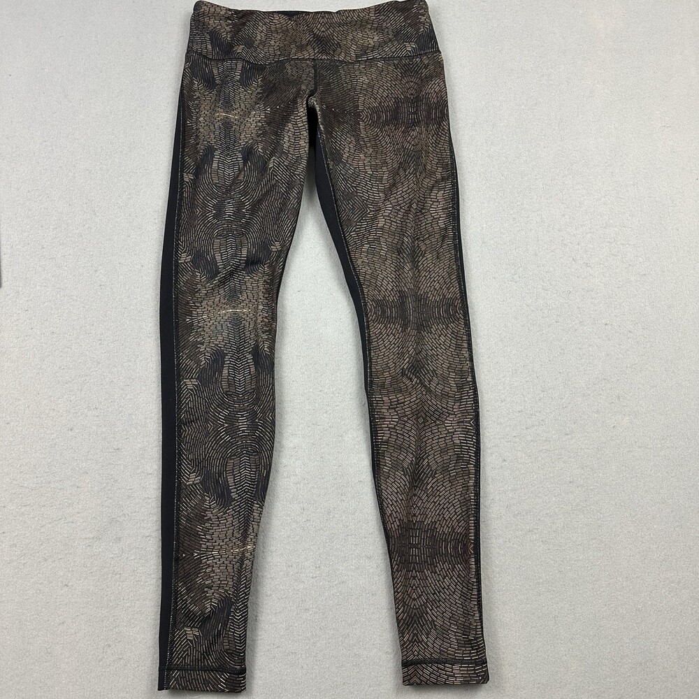 Lululemon Legging Women 8 Black Gold Abstract High-Rise Pant Yoga Wicking